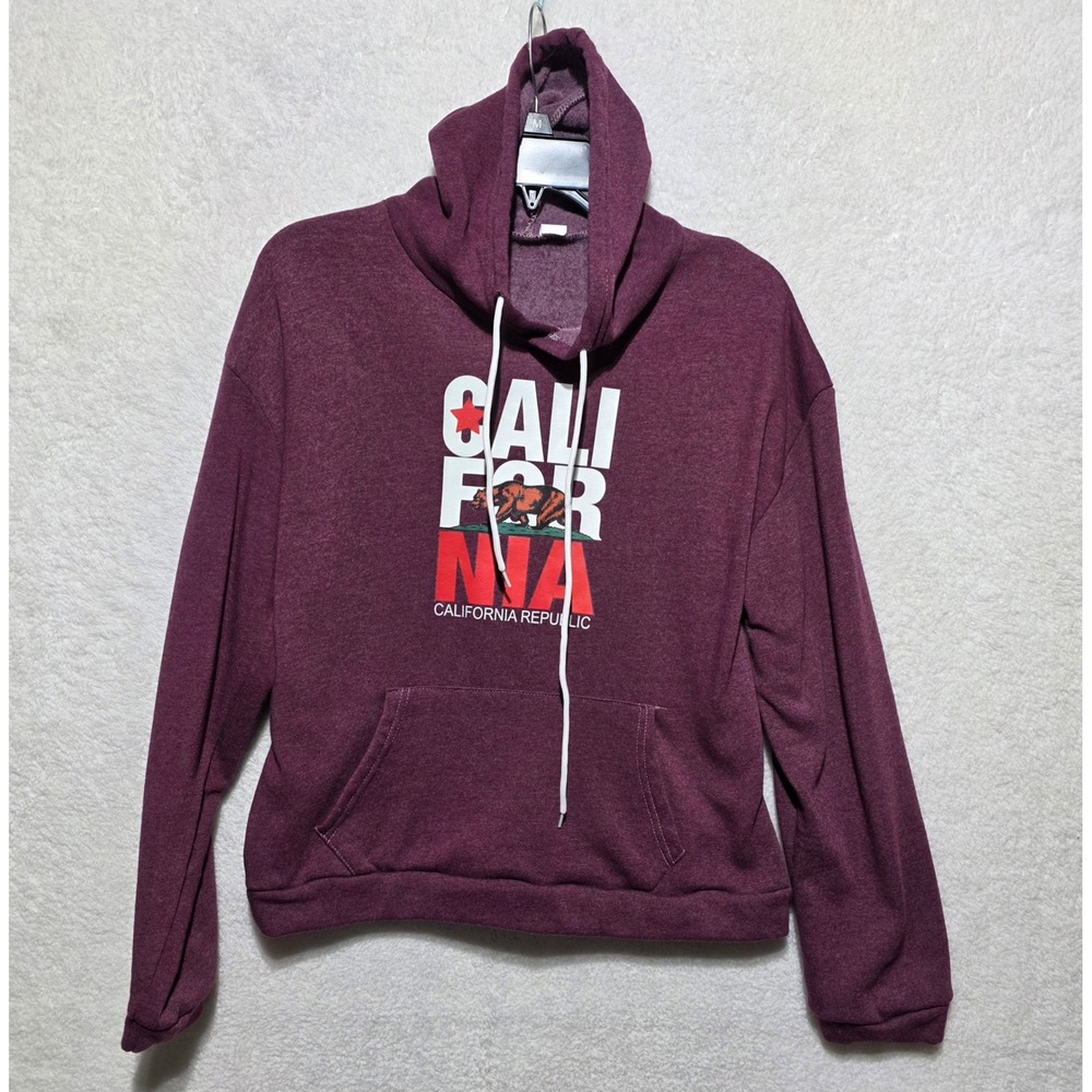 California Republic Hoodie Small Burgundy Maroon Graphic Pullover Sweatshirt